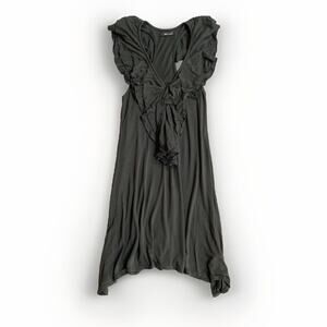 LA Made Olive Green Sleeveless Ruffle Stretch Jersey Dress Women Small